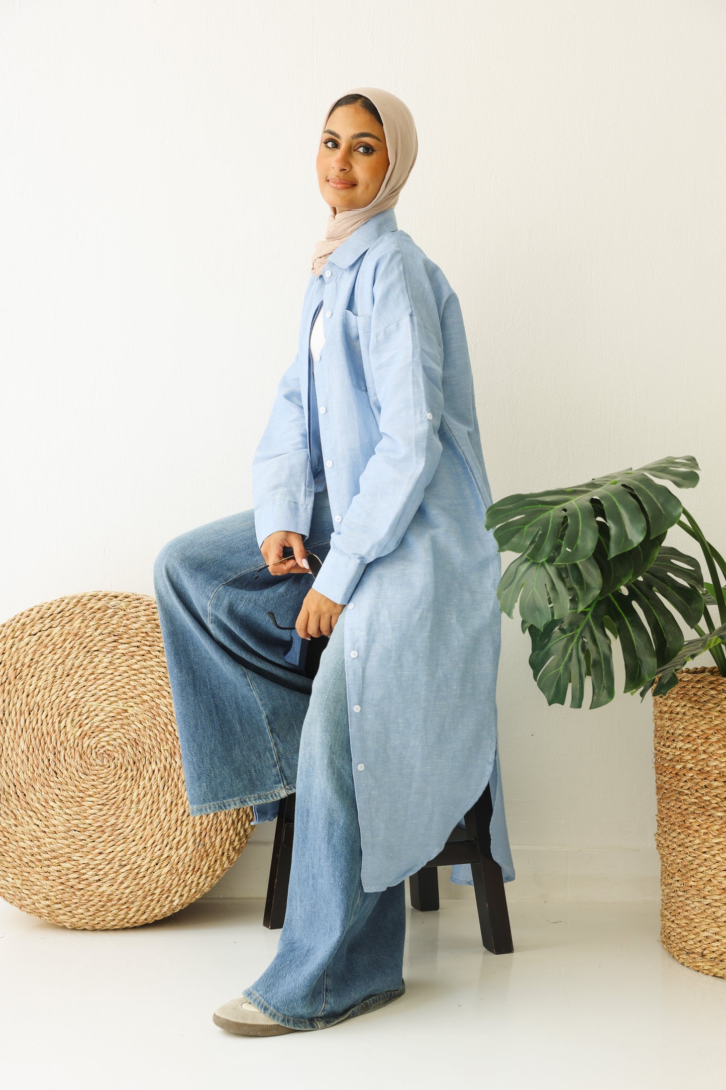 Linen cotton-shirt in ( baby-blue )