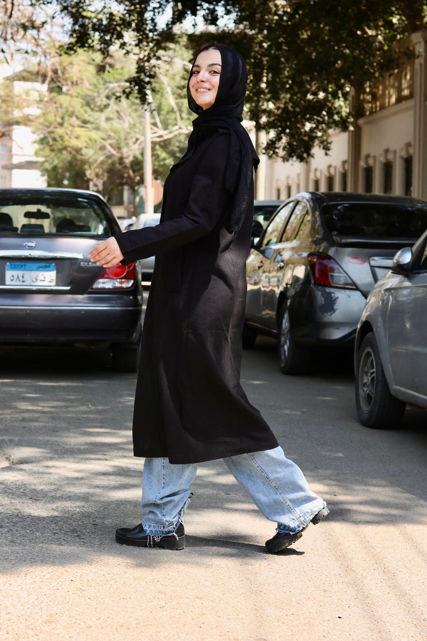 Linen trench coat ( black )