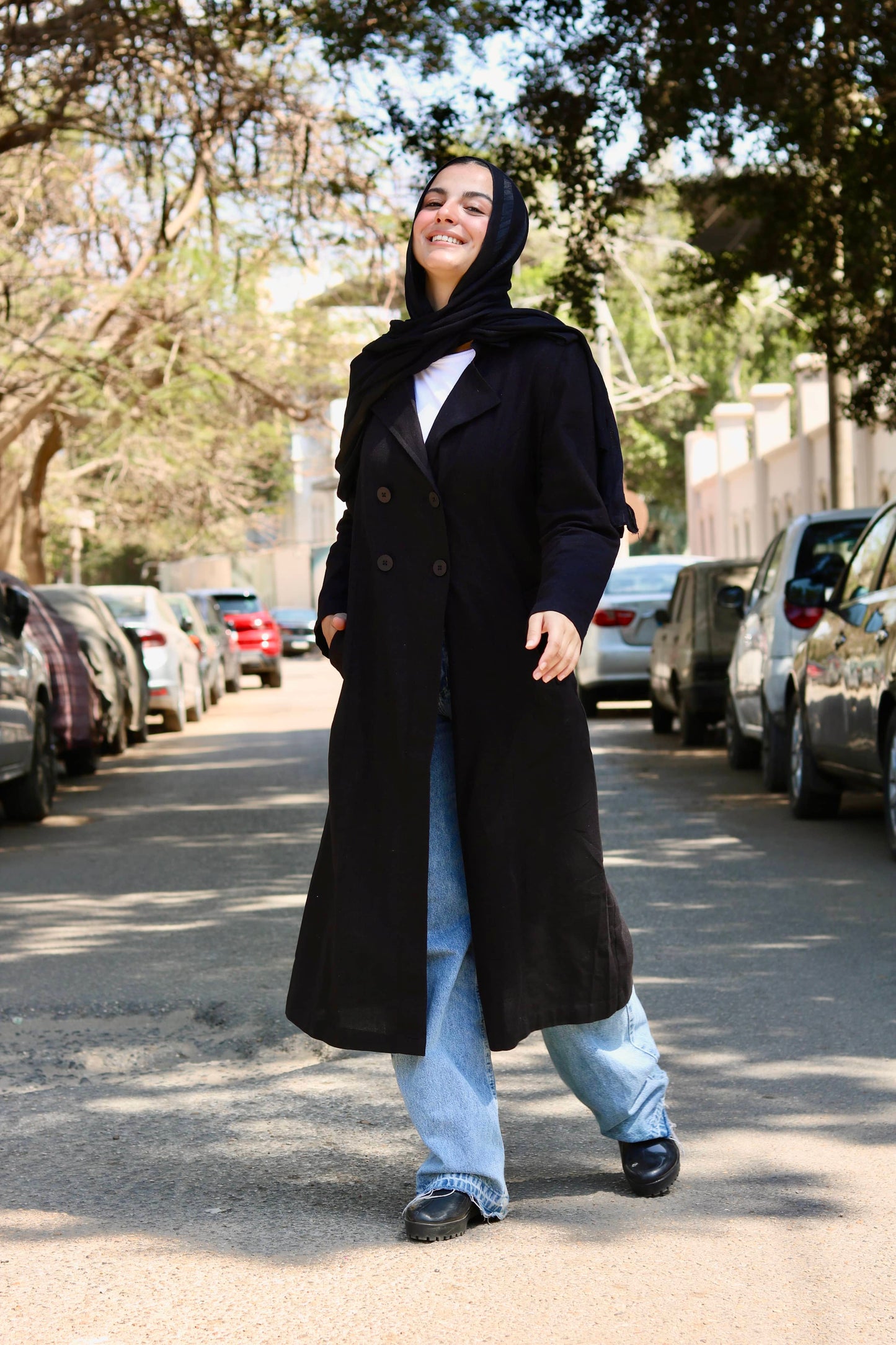 Linen trench coat ( black )