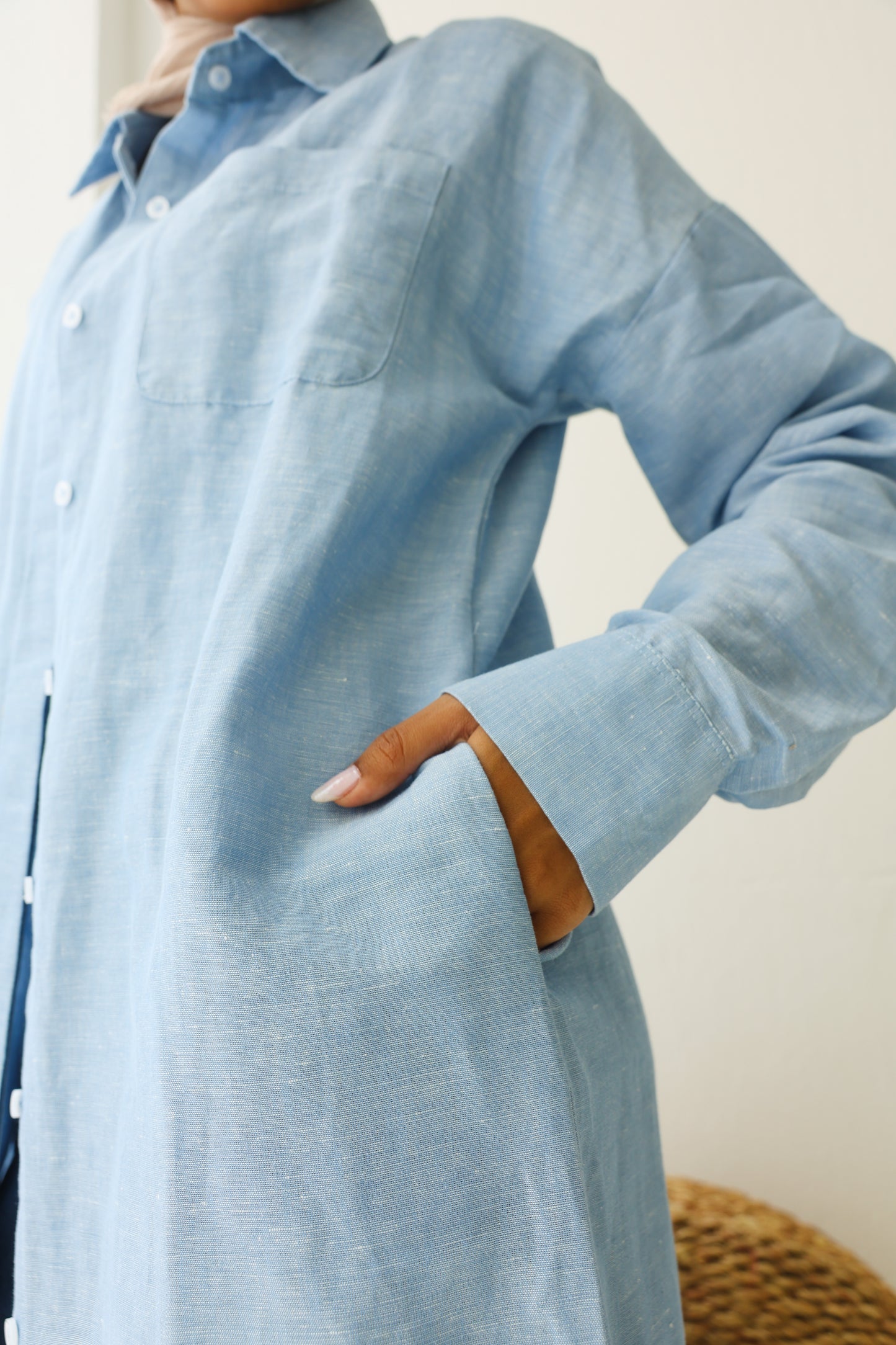Linen cotton-shirt in ( baby-blue )