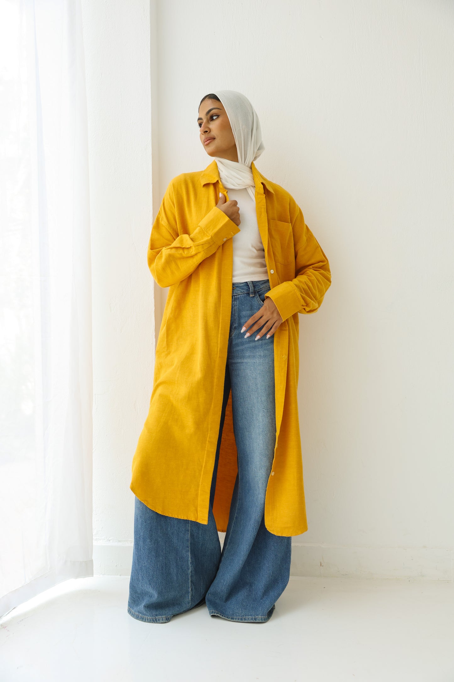 Linen cotton-shirt in ( vibrant orange )