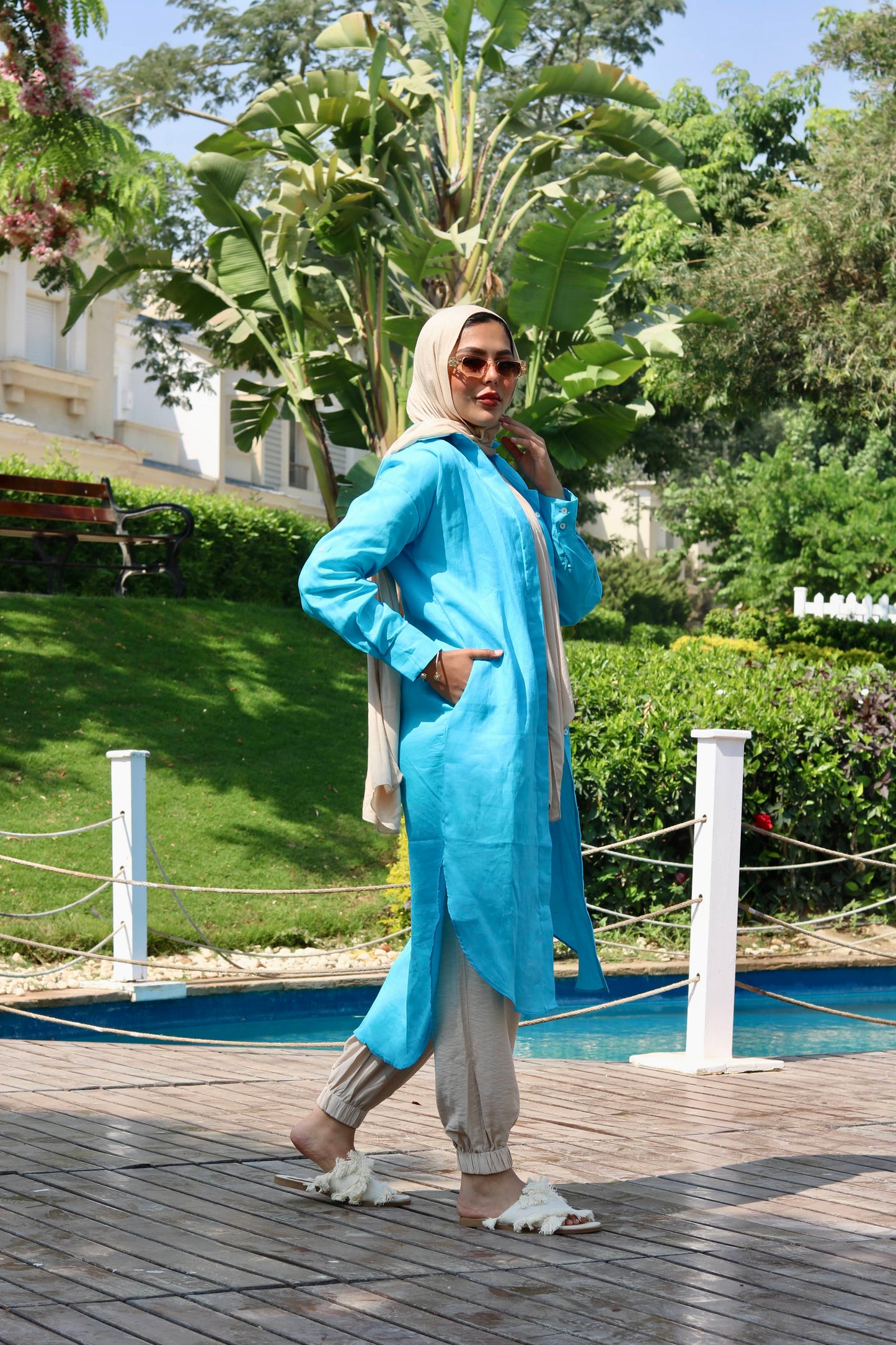 Turquoise linen shirt