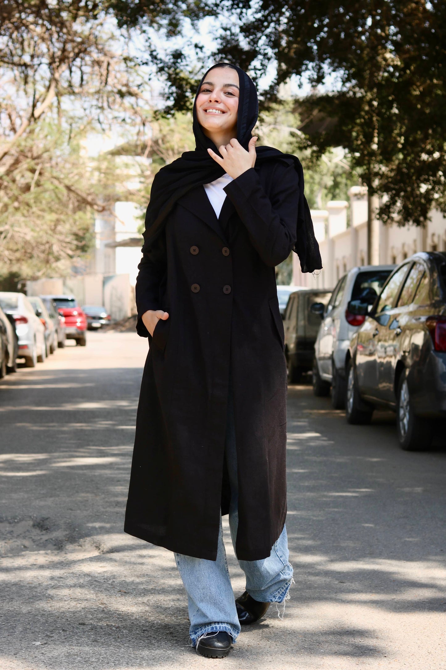 Linen trench coat ( black )