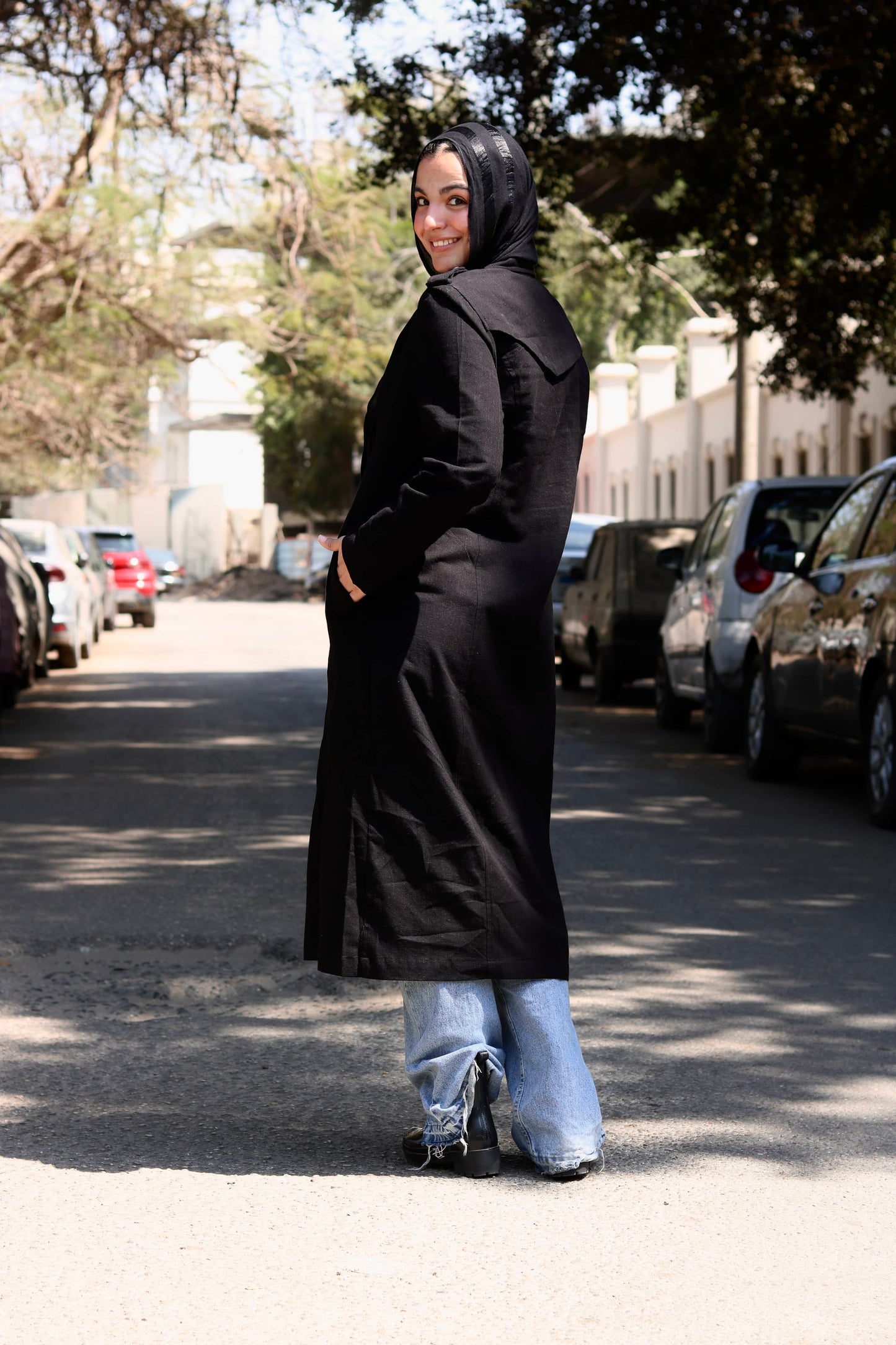 Linen trench coat ( black )