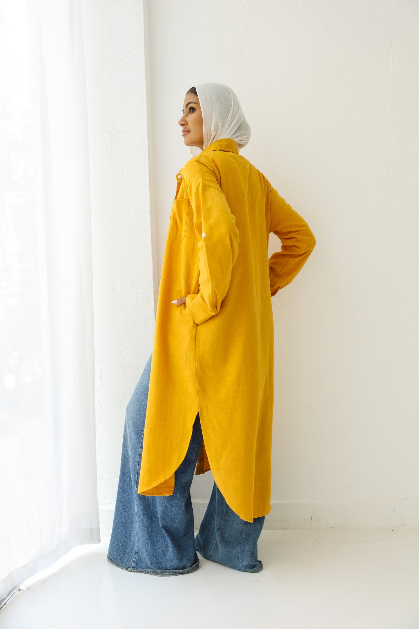 Linen cotton-shirt in ( vibrant orange )