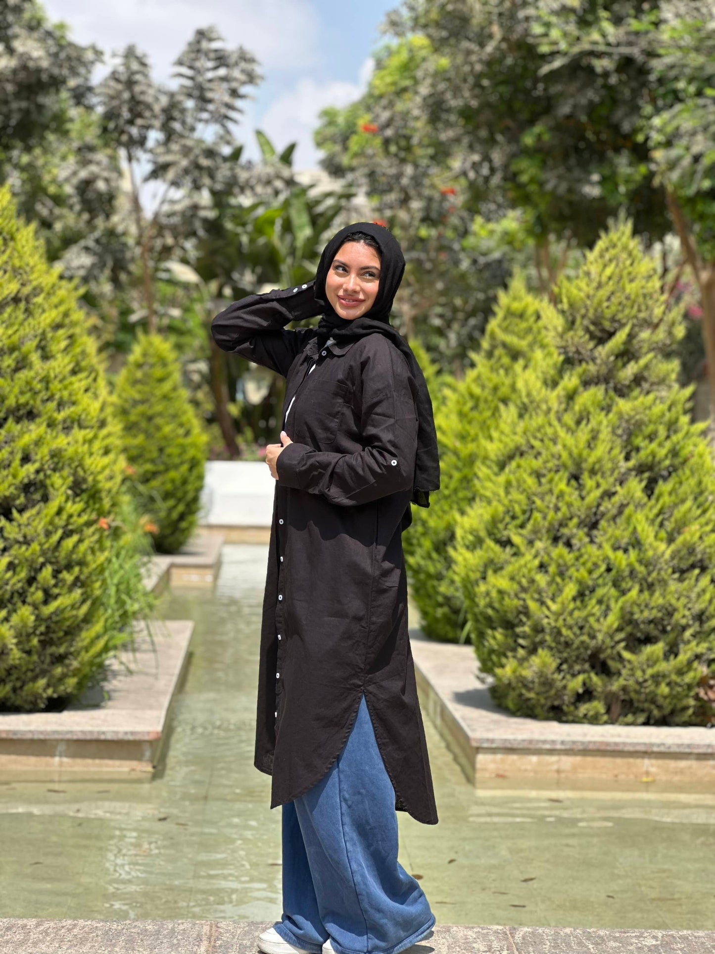 Linen cotton-shirt in ( black )
