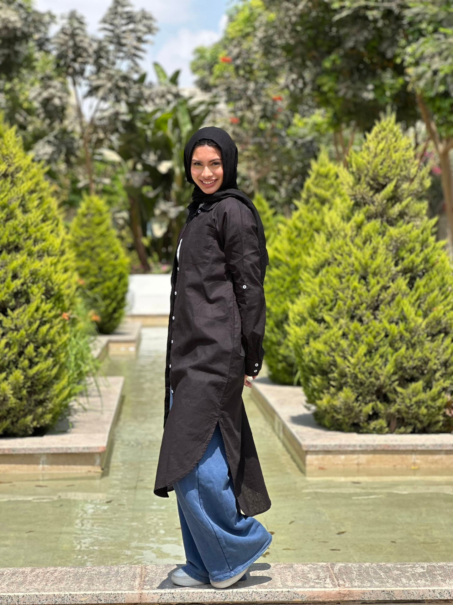 Linen cotton-shirt in ( black )