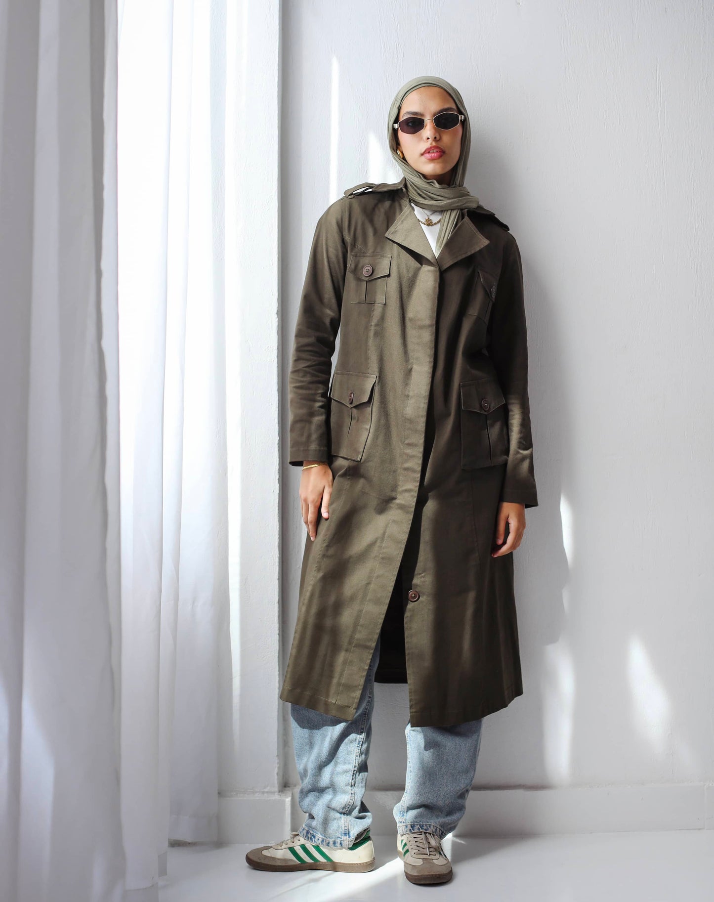 Cargo Trench Coat in Olive
