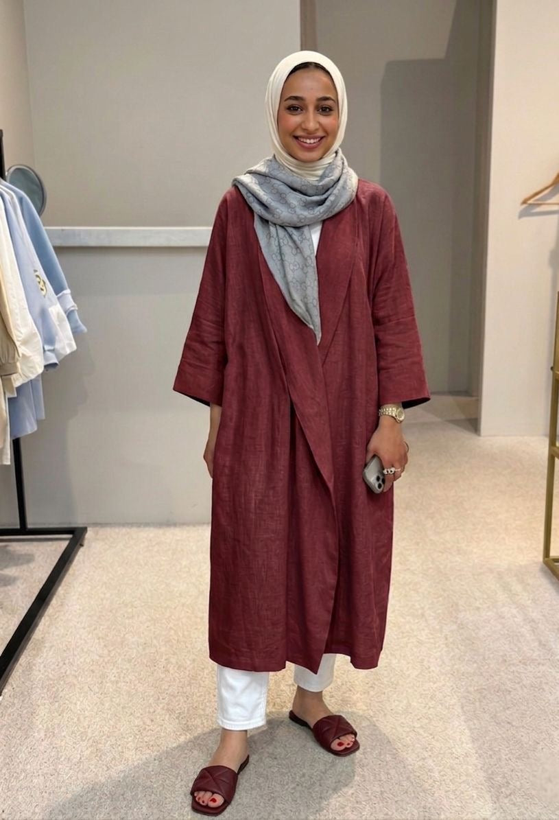 Wrapover linen cardigan ( burgundy)