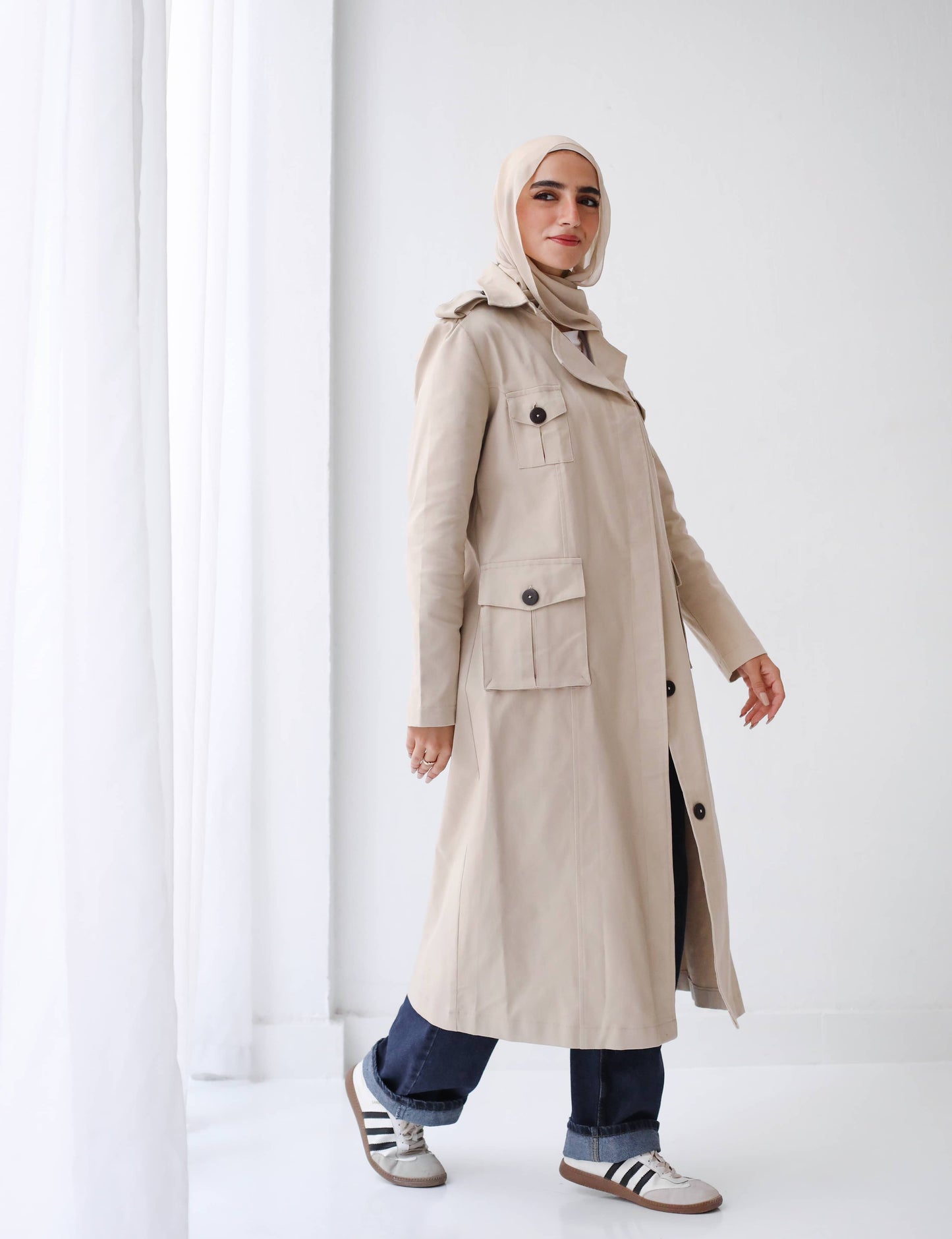 Cargo Trench Coat in beige