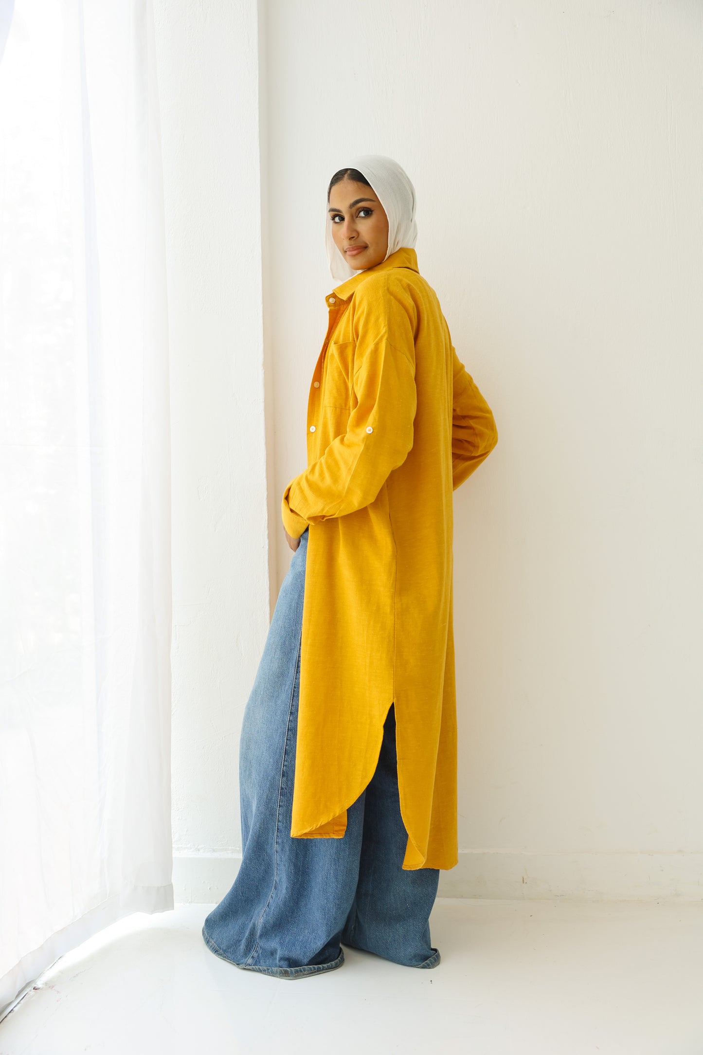 Linen cotton-shirt in ( vibrant orange )