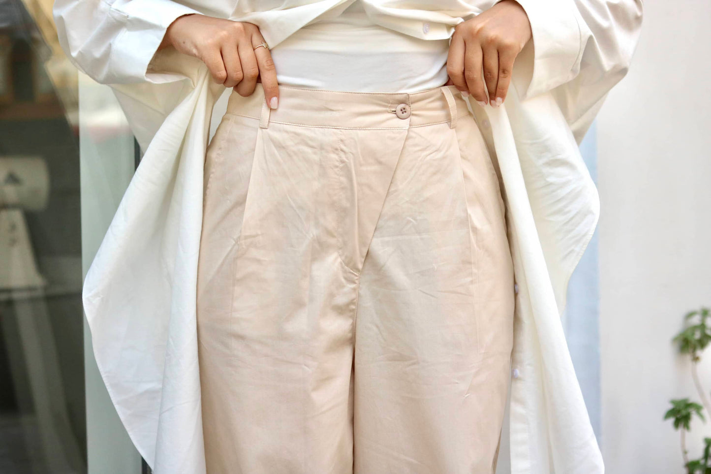 Beige Parachute pants