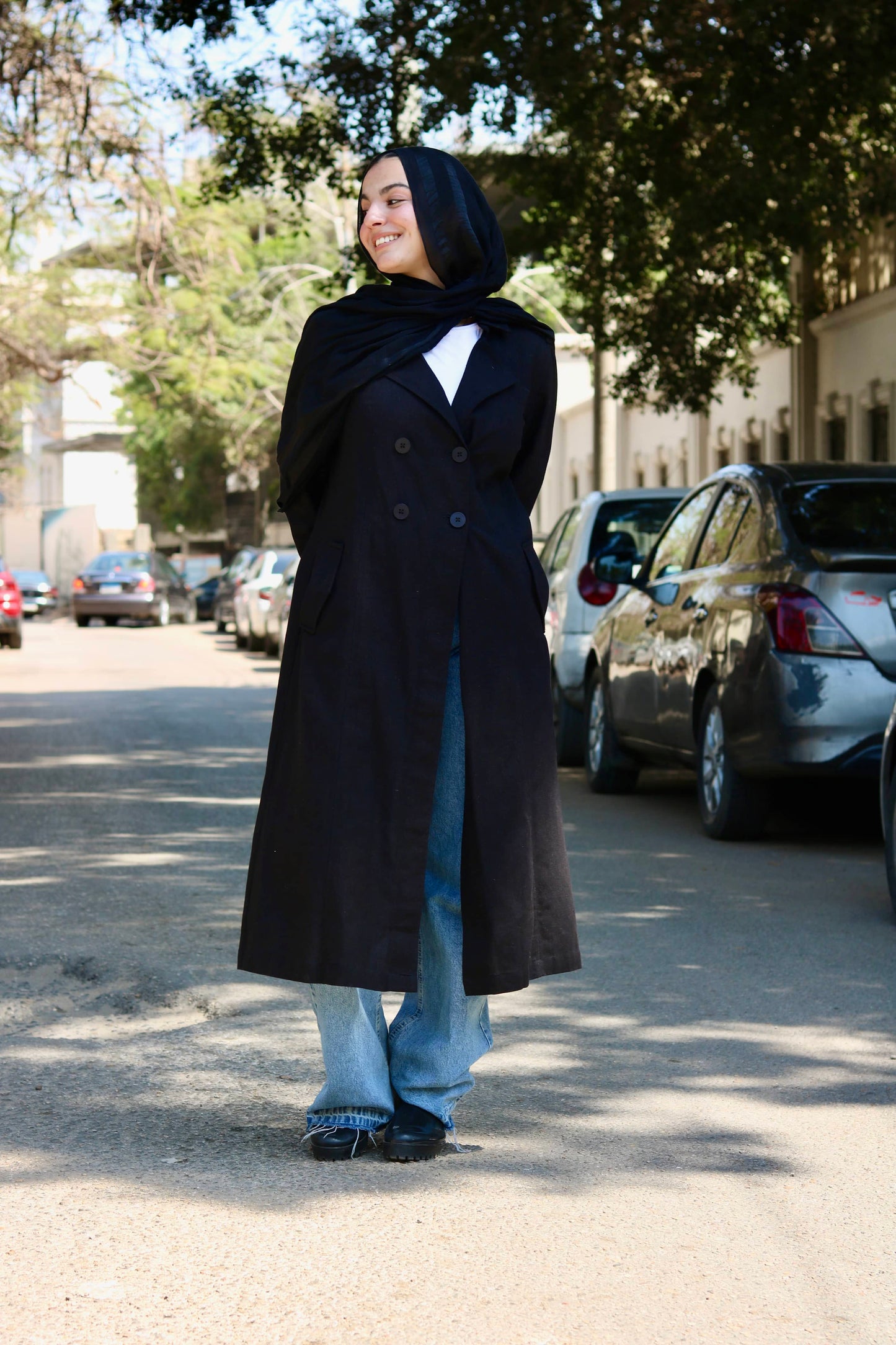 Linen trench coat ( black )
