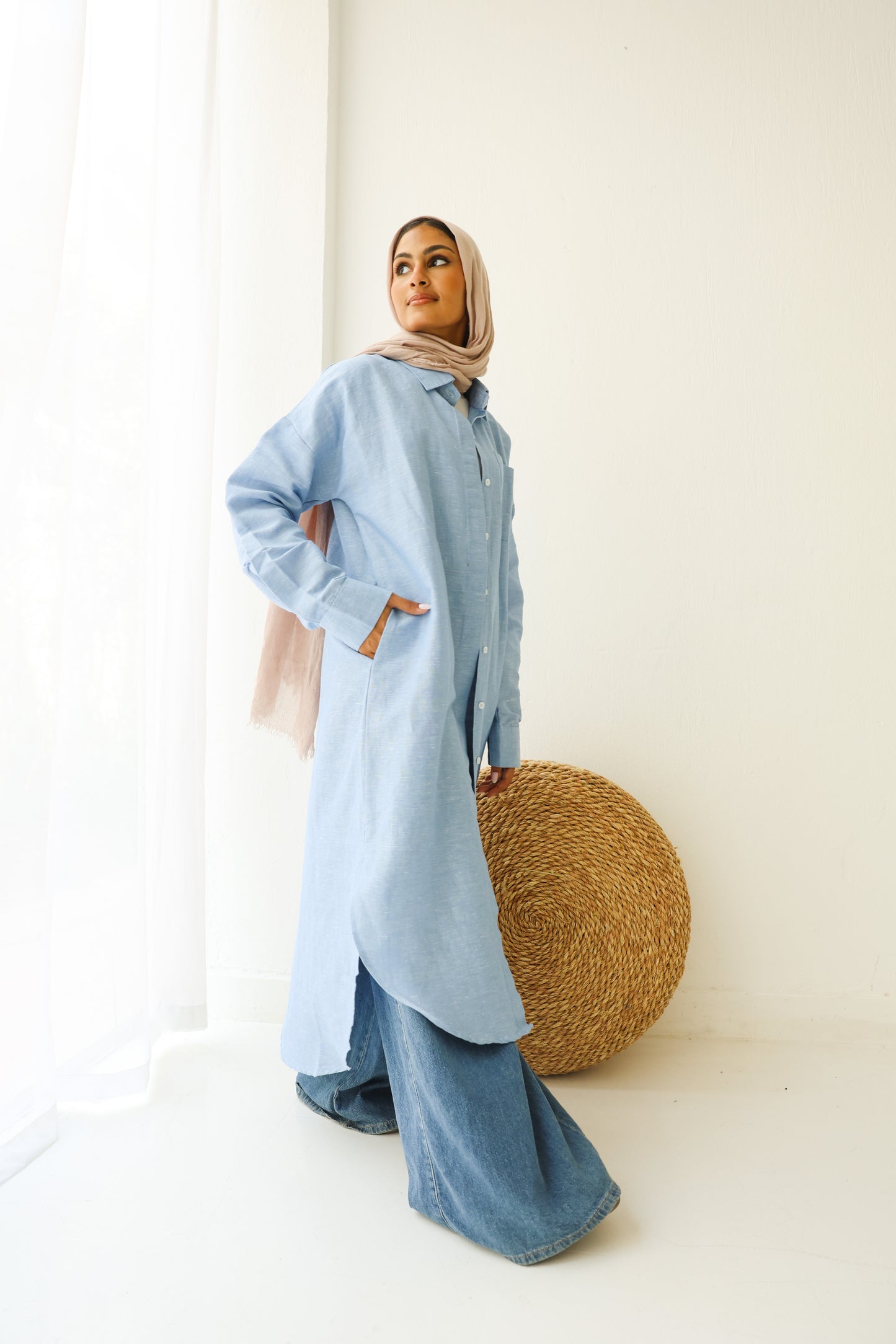 Linen cotton-shirt in ( baby-blue )