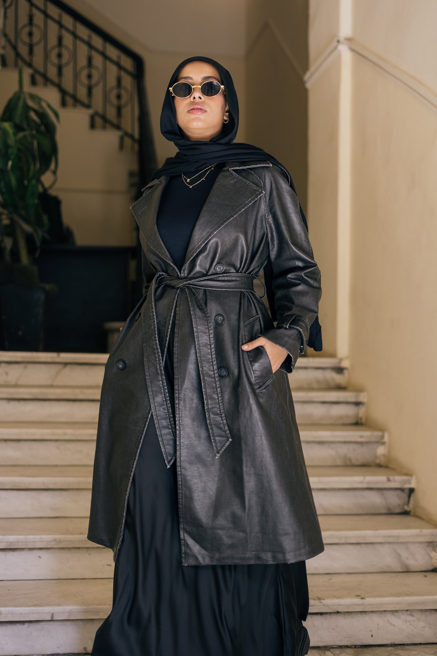 Classic Leather Trench Coat