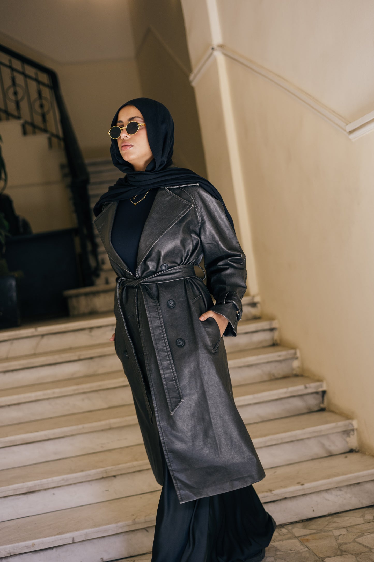 Classic Leather Trench Coat