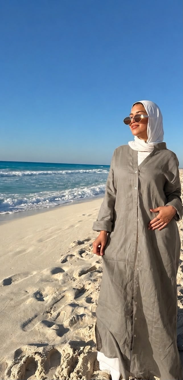 Linen shirt dress in ( grayish)