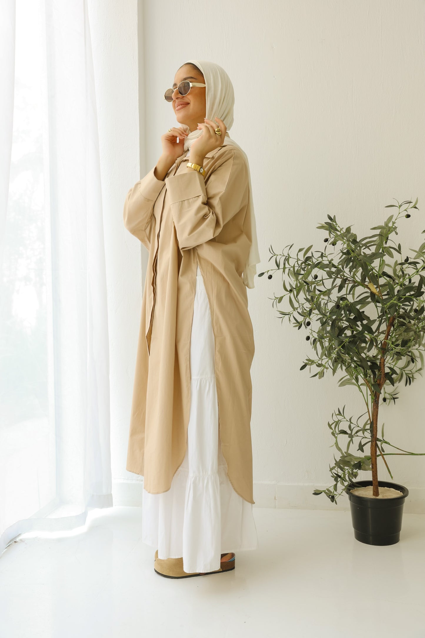 Wrapped oversized shirt ( beige )