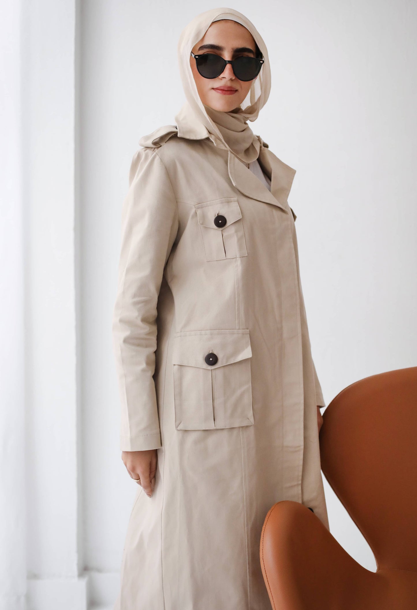 Cargo Trench Coat in beige