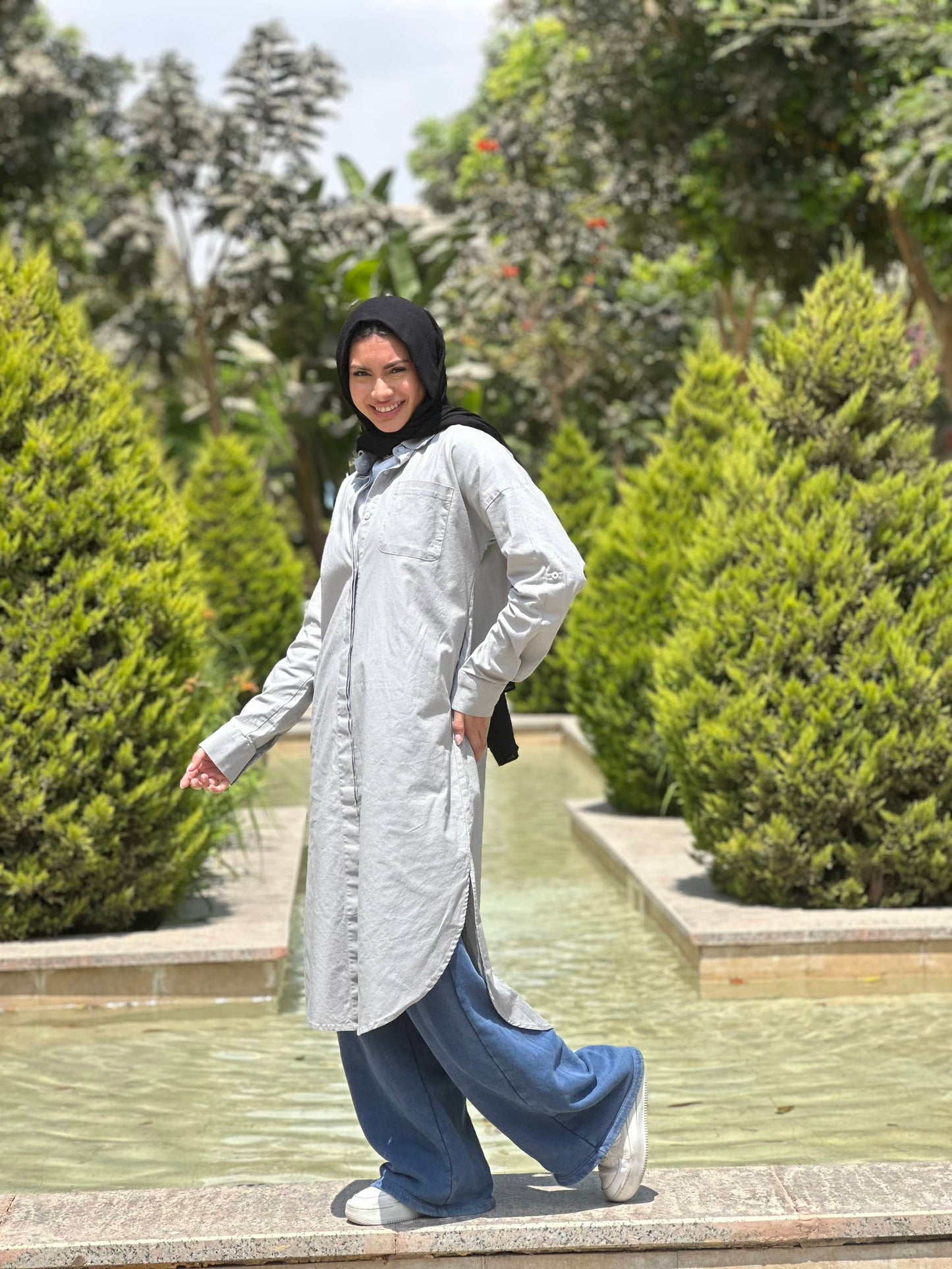 Linen cotton-shirt in ( grey )