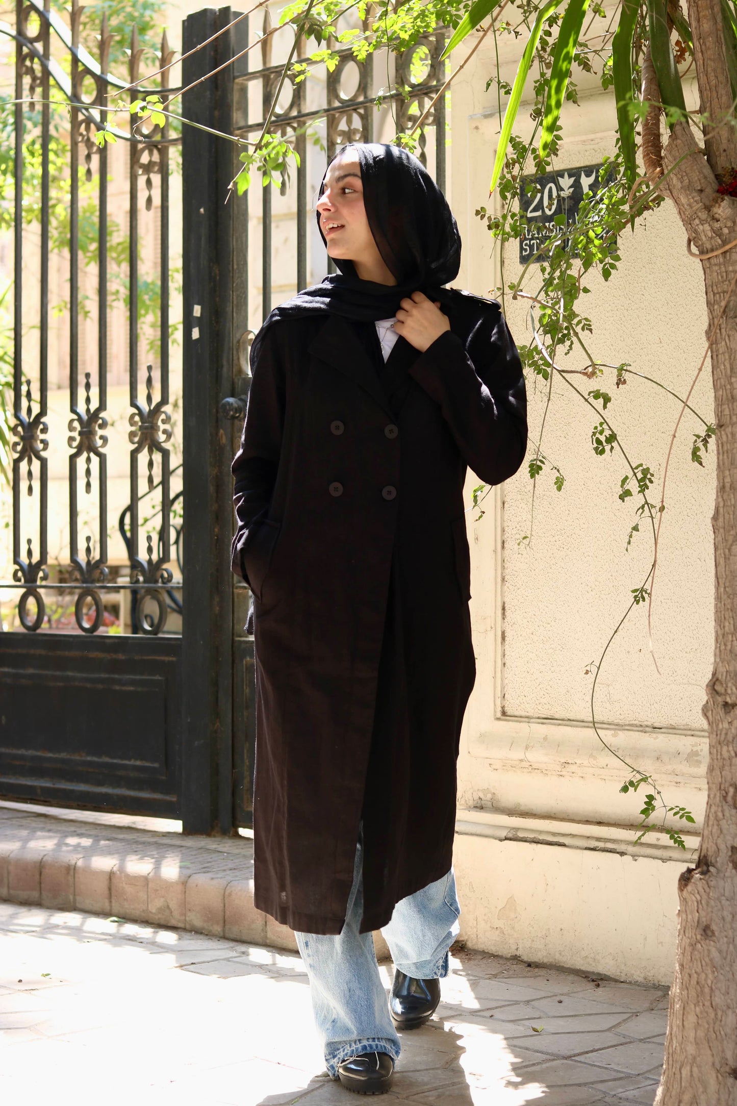 Linen trench coat ( black )