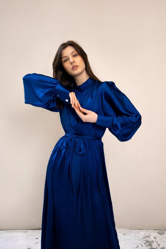 Blue-navy-silk-dress