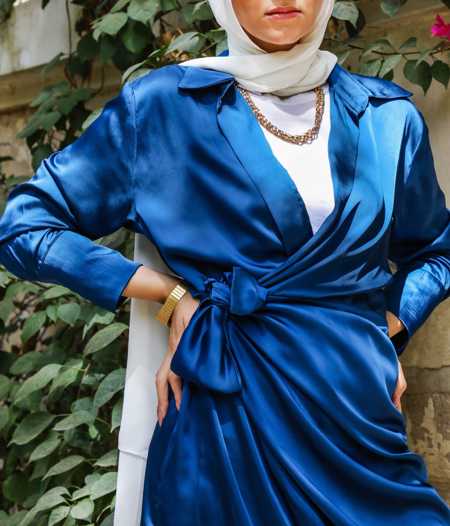 Royal blue silk blouse