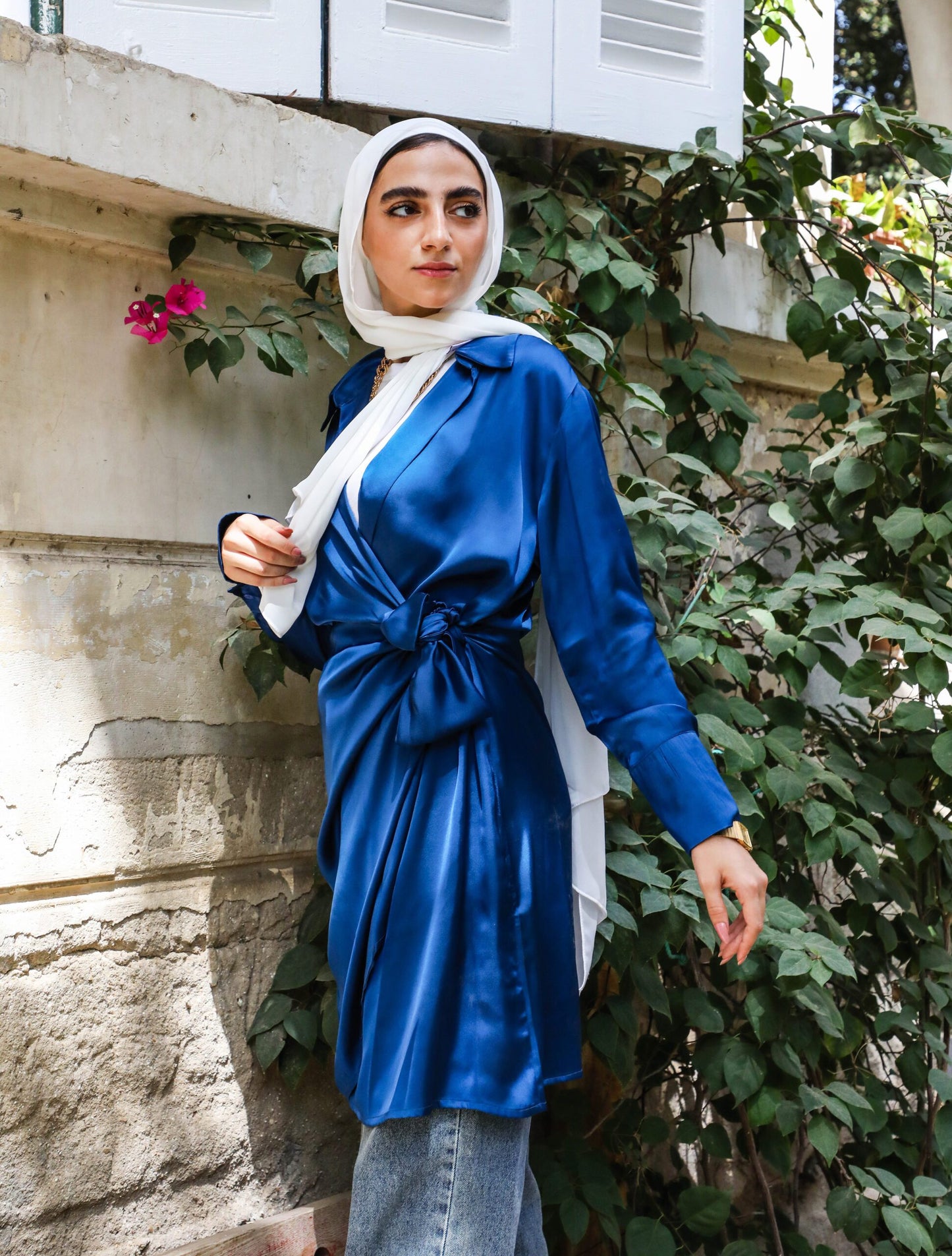 Royal blue silk blouse