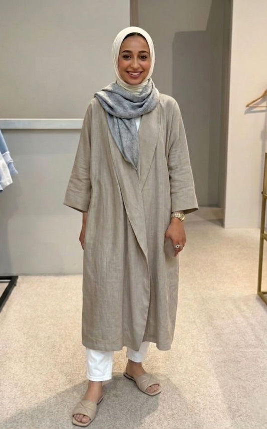 Wrapover linen cardigan ( grayish )