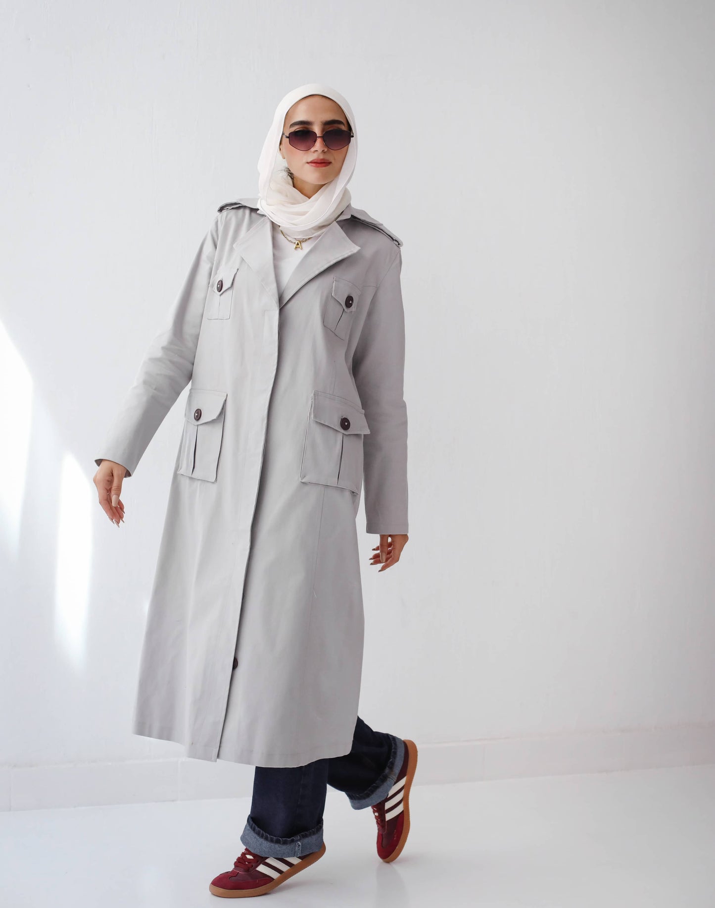 Cargo Trench Coat in Grey