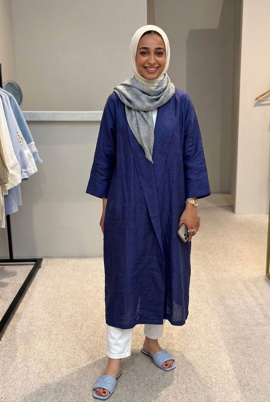 Wrapover linen cardigan in ( Midnight blue )