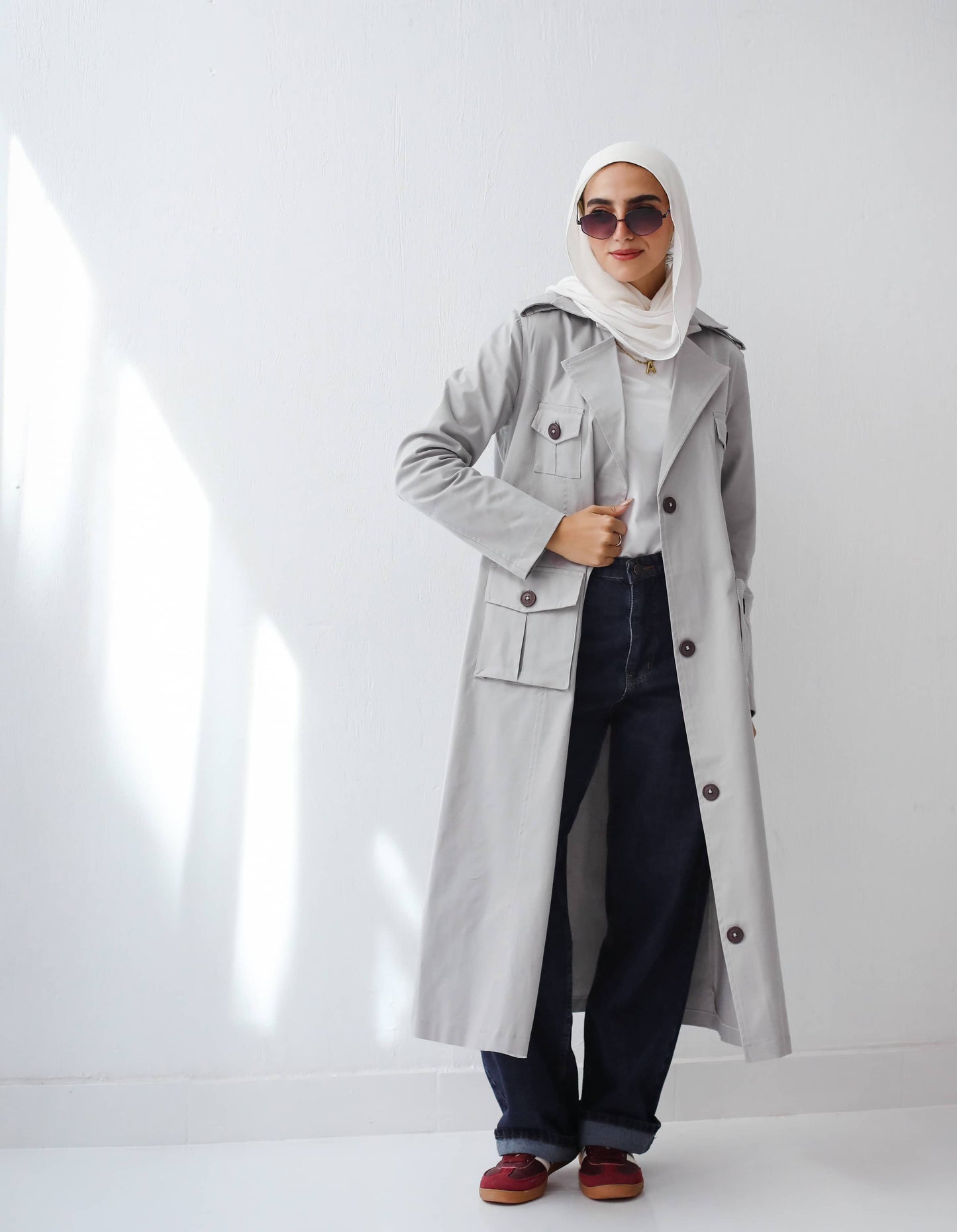 Cargo Trench Coat in Grey