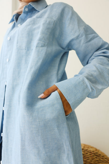 Linen cotton-shirt in ( baby-blue )