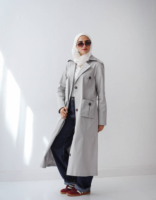 Cargo Trench Coat in Grey