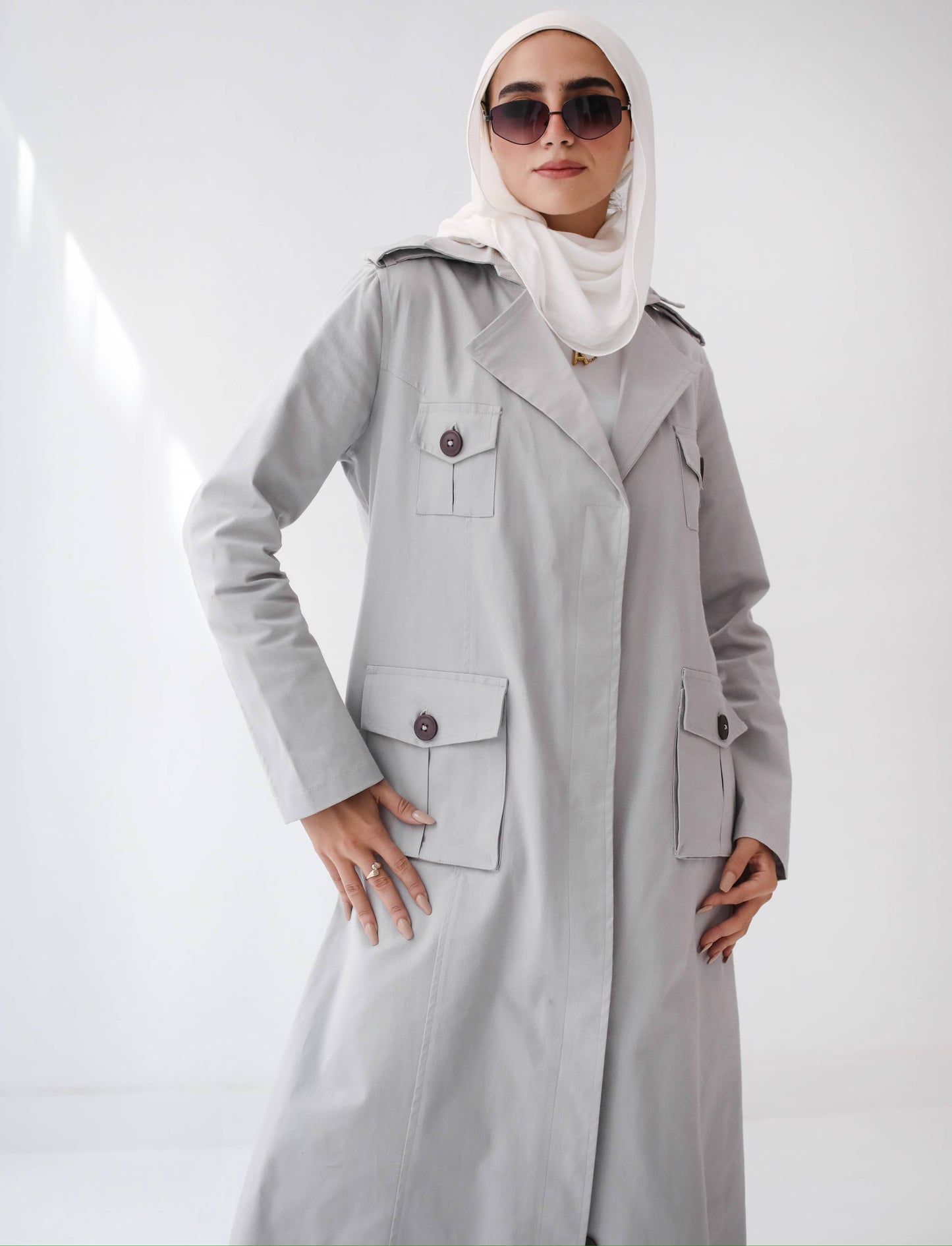 Cargo Trench Coat in Grey