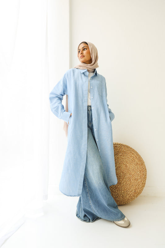 Linen cotton-shirt in ( baby-blue )