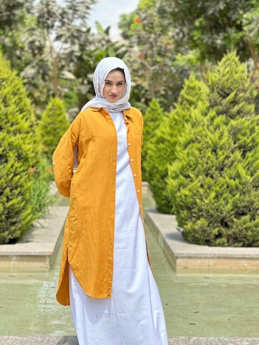 Linen cotton-shirt in ( vibrant orange )