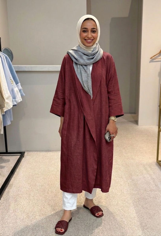Wrapover linen cardigan ( burgundy)