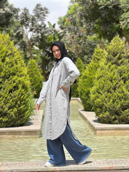 Linen cotton-shirt in ( grey )