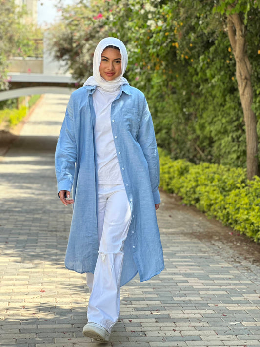 Linen cotton-shirt in ( baby-blue )