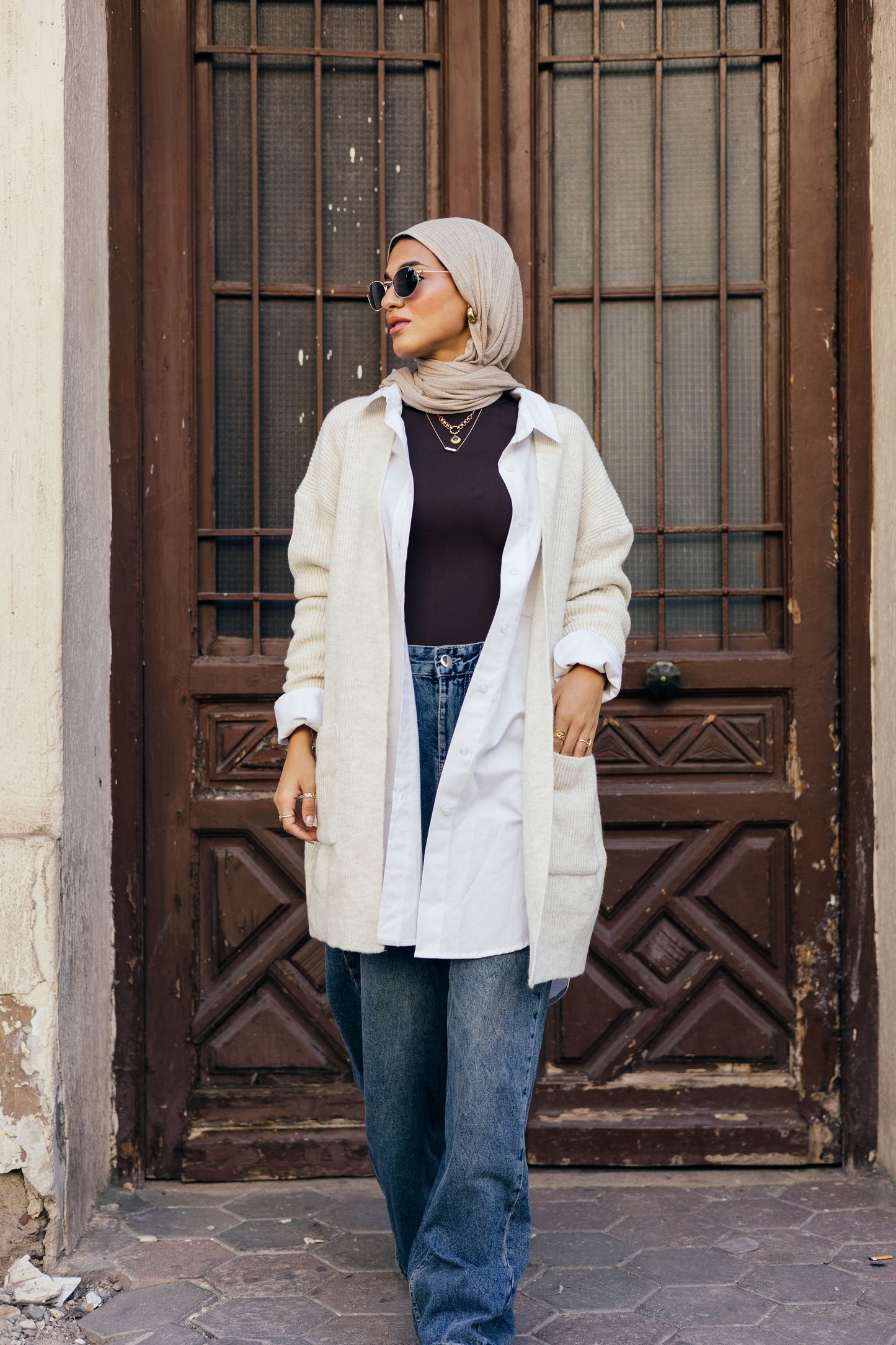 Beige Knit Pocket Cardigan