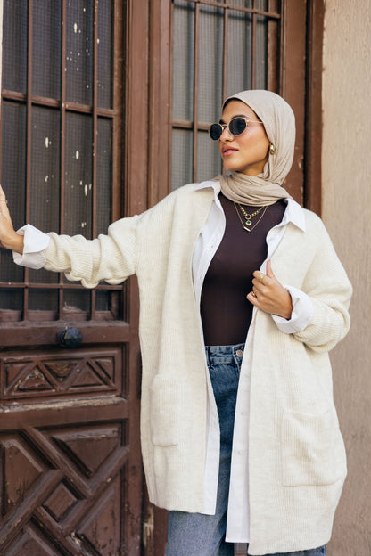 Beige Knit Pocket Cardigan