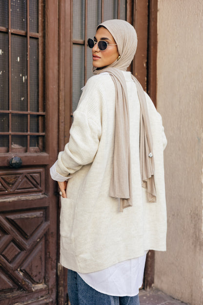 Beige Knit Pocket Cardigan