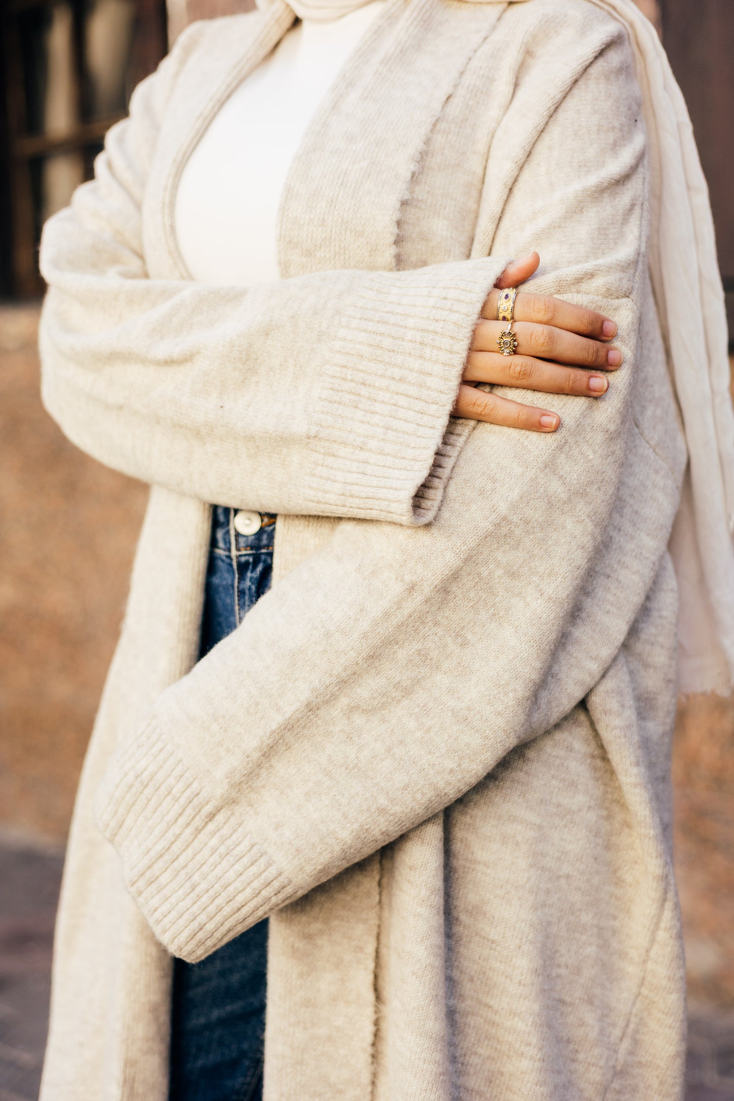 Beige Oversized Cardigan