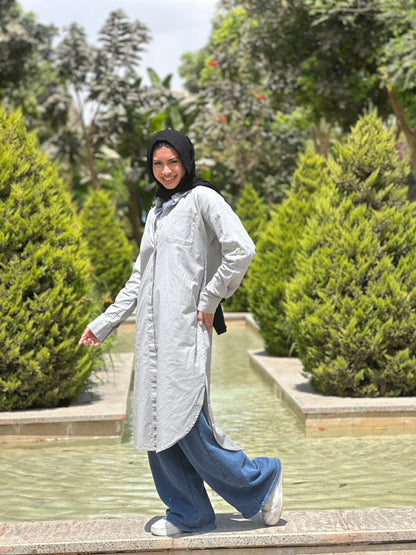Linen cotton-shirt in ( grey )
