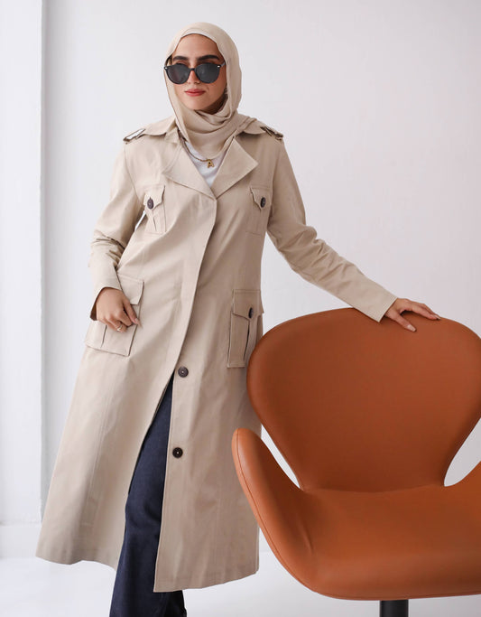 Cargo Trench Coat in beige