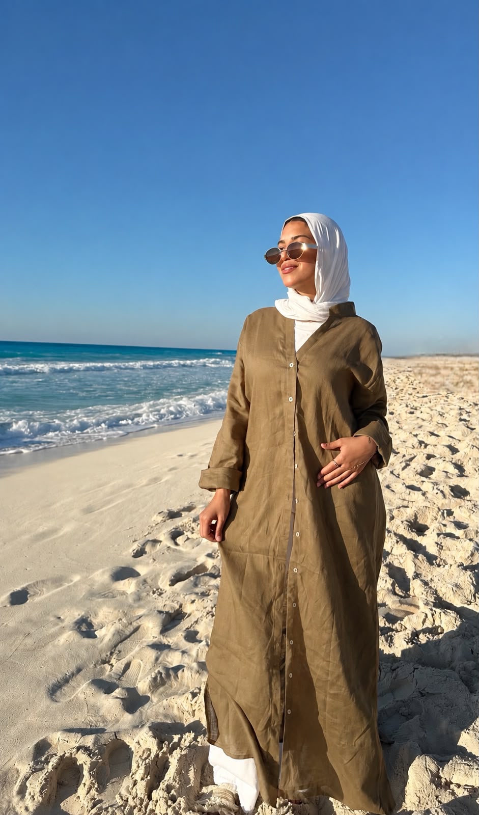 Linen shirt dress in ( olive )