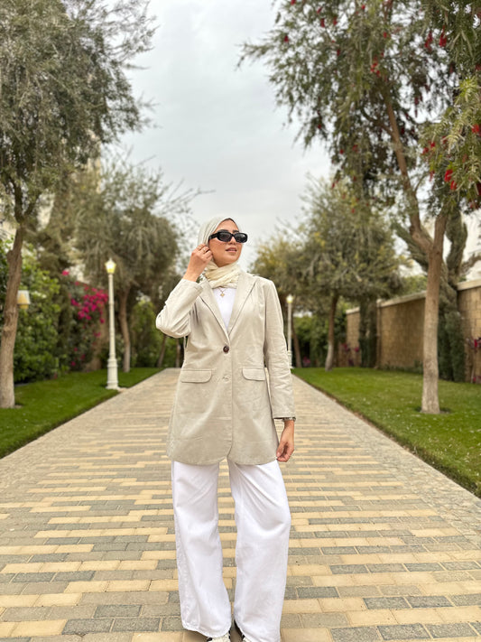 The linen blazer in ( beige )