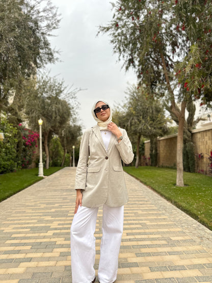 The linen blazer in ( beige )